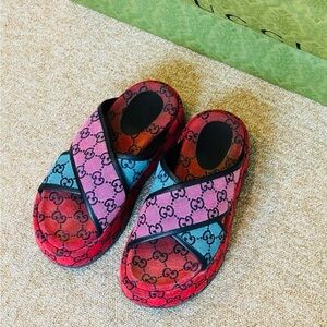 Gucci Angelina GG Logo Multicolor Slides Sandals EU 36.5 US 6.5-7